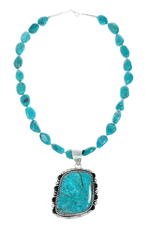 Navajo Turquoise Sterling Silver Bead Necklace And Pendant Set X10851
